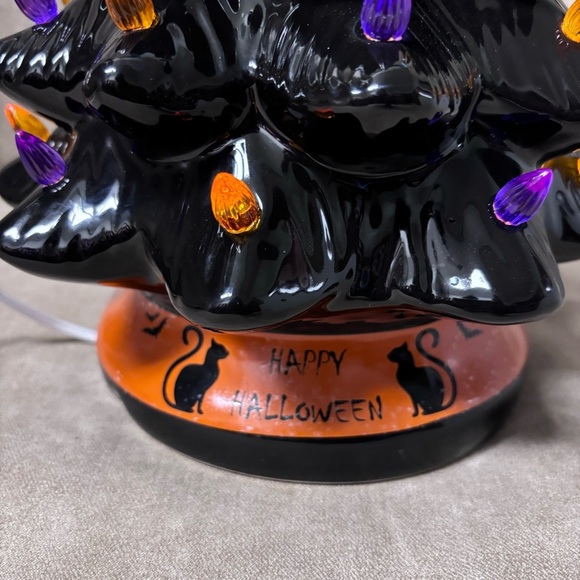 BCP 14in Pre-Lit Ceramic Halloween Tree Decoration w/Orange & Purple Lights, - Picture 6 of 8